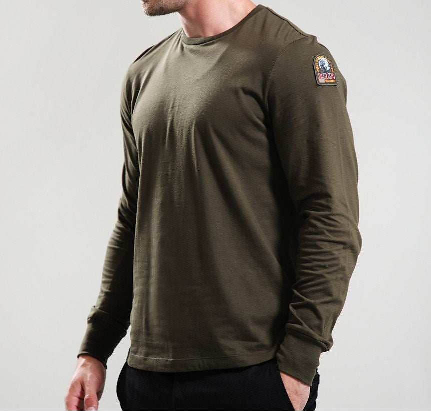 PARAJUMPERS LONG SLEEVE COTTON T-SHIRT DEEP MOSS GREEN LARGE RRP £80 BNWT