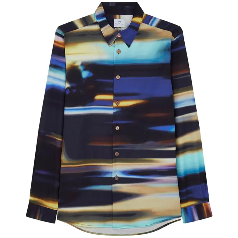 PAUL SMITH PS LYOCELL/COTTON ABSTRACT LONG SLEEVE SHIRT NAVY L RRP £145 BNWT