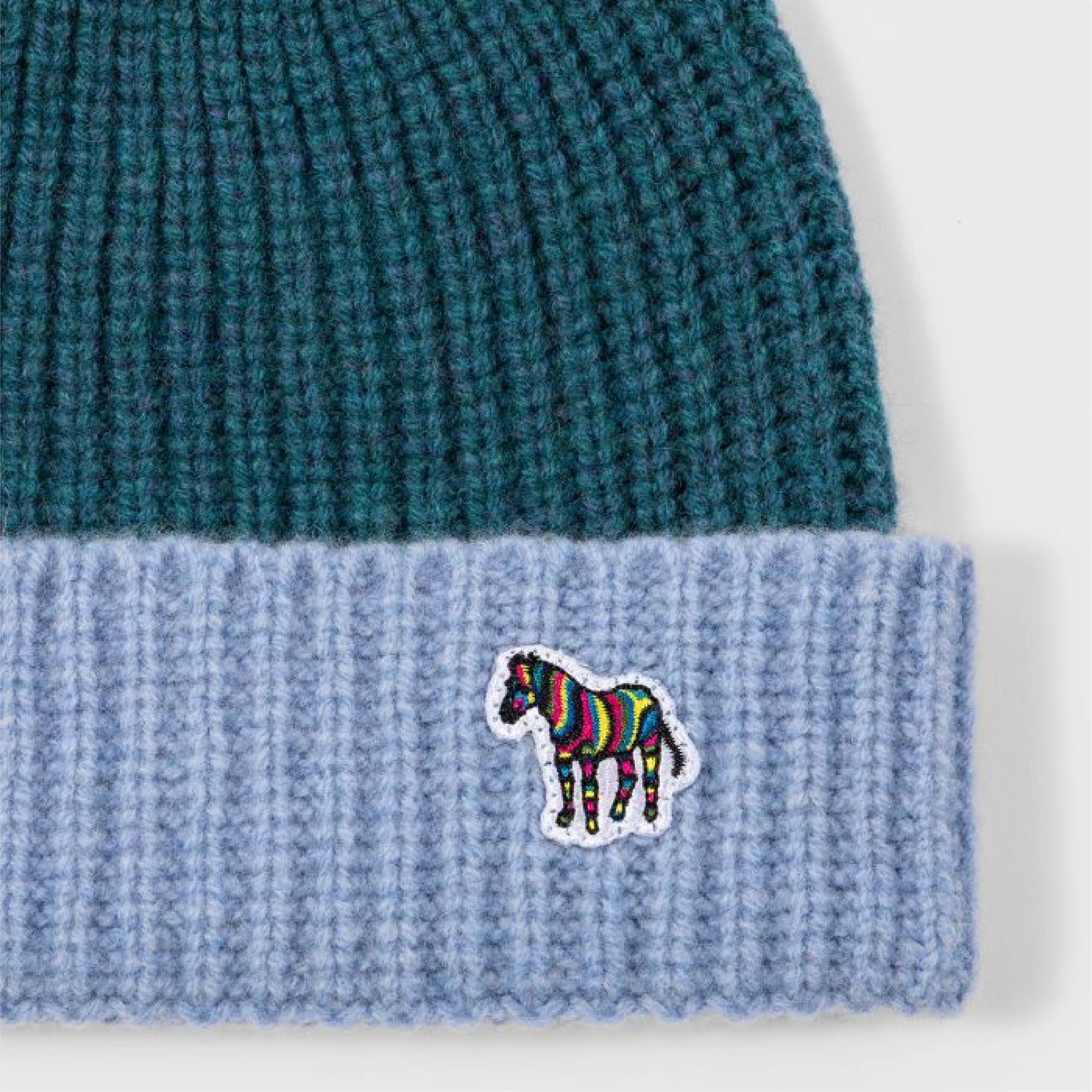 PAUL SMITH ZEBRA LOGO WOOL RIBBED BEANIE HAT GREEN & BLUE RRP £70 BNWT