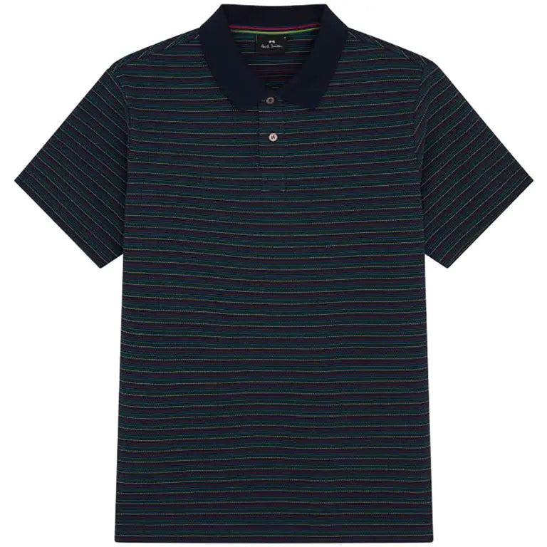 PAUL SMITH PS FINE STRIPES COTTON POLO SHIRT NAVY/MULTI COLOUR RRP £125 BNWT