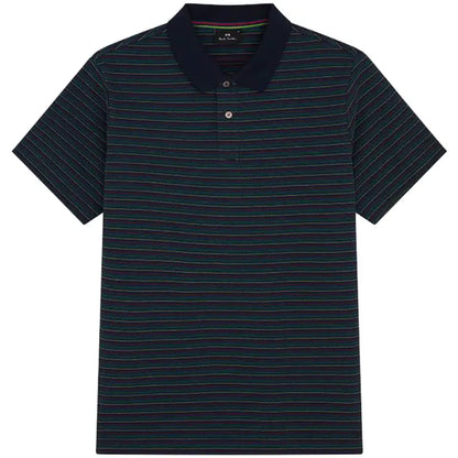PAUL SMITH PS FINE STRIPES COTTON POLO SHIRT NAVY/MULTI COLOUR RRP £125 BNWT
