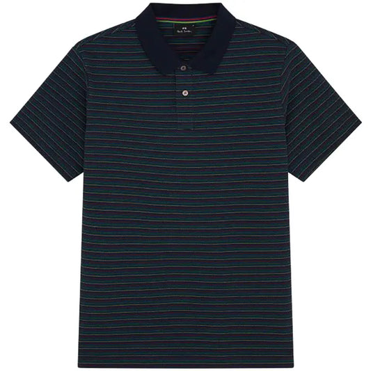 PAUL SMITH PS FINE STRIPES COTTON POLO SHIRT NAVY/MULTI COLOUR RRP £125 BNWT