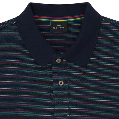 PAUL SMITH PS FINE STRIPES COTTON POLO SHIRT NAVY/MULTI COLOUR RRP £125 BNWT