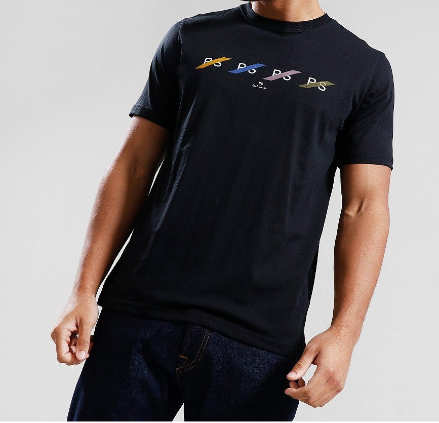 PAUL SMITH PS MULTI ROW COTTON T-SHIRT BLACK XL RRP £75 BNWT