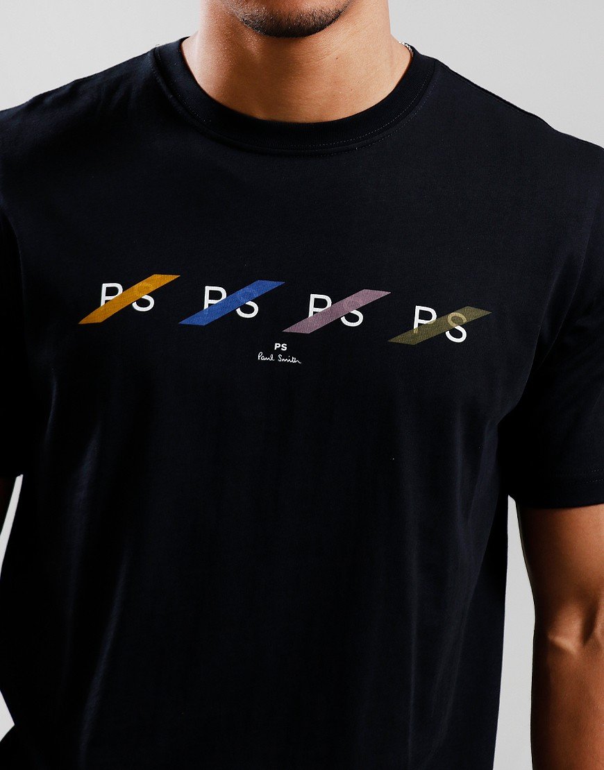 PAUL SMITH PS MULTI ROW LOGO COTTON T-SHIRT BLACK RRP £69 BNWT