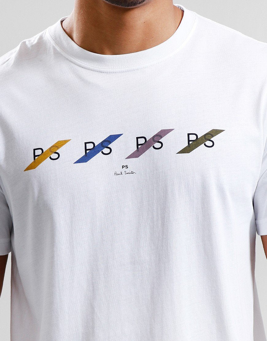 PAUL SMITH PS MULTI ROW LOGO COTTON T-SHIRT WHITE RRP £69 BNWT