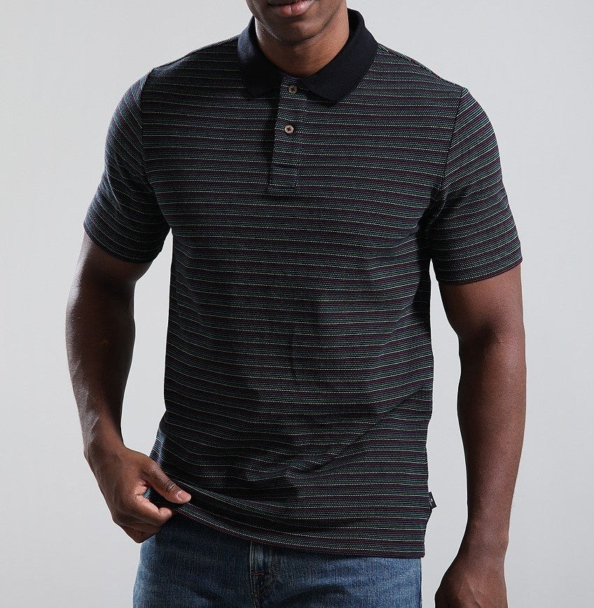PAUL SMITH PS FINE STRIPES COTTON POLO SHIRT BLACK/MULTI COLOUR RRP £125 BNWT