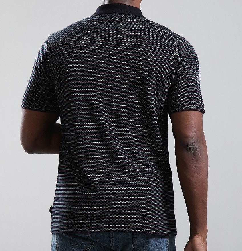 PAUL SMITH PS FINE STRIPES COTTON POLO SHIRT BLACK/MULTI COLOUR RRP £125 BNWT