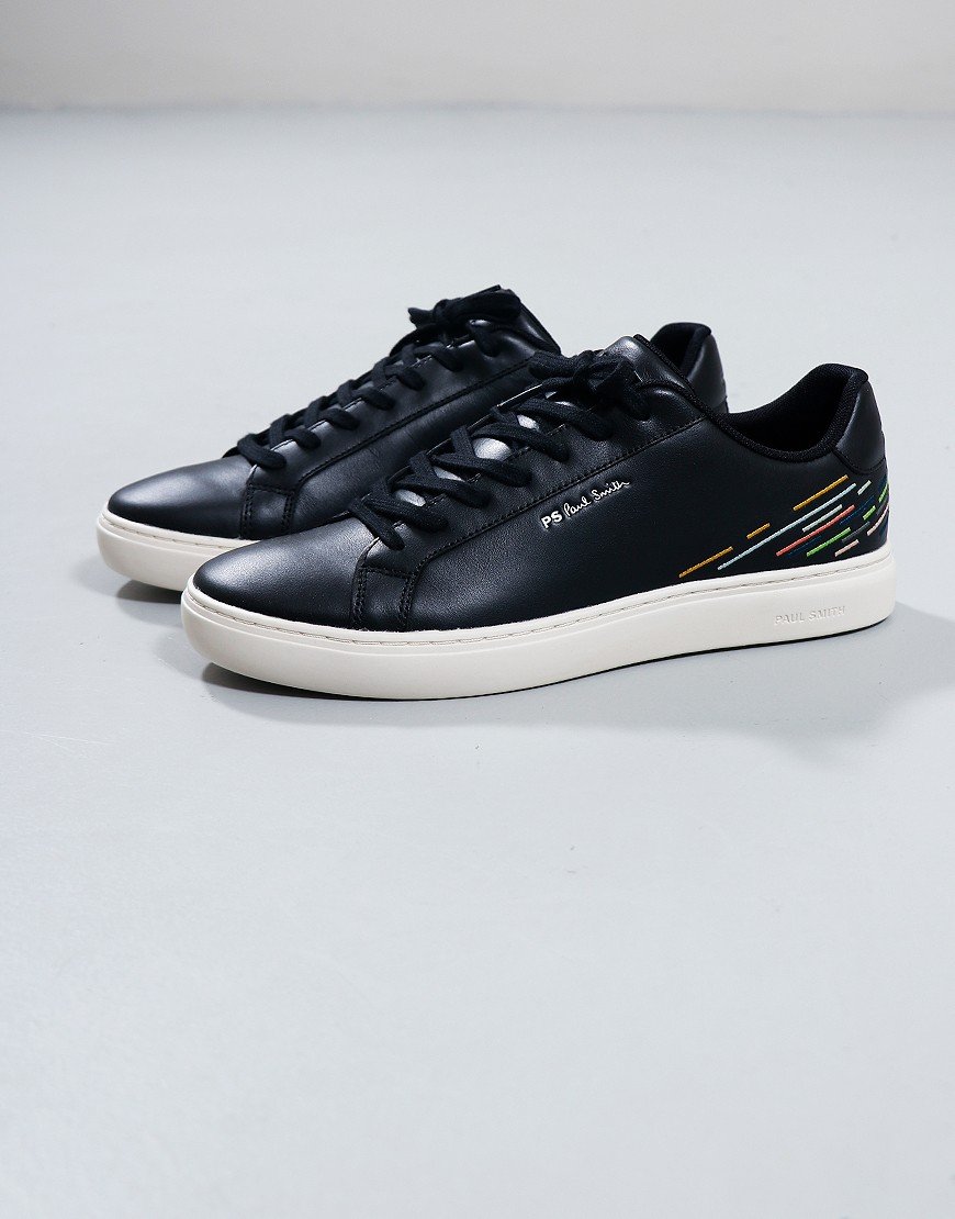 PAUL SMITH PS REX EMBROIDERY LEATHER TRAINERS BLACK SIZE UK 8 RRP £245 BNIB