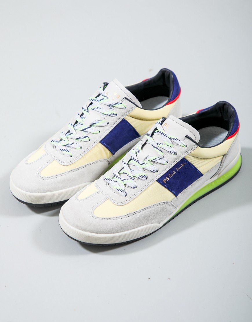PAUL SMITH PS DOVER SUEDE & NYLON TRAINERS ACID YELLOW/BLUE UK 9 RRP £195 BNIB