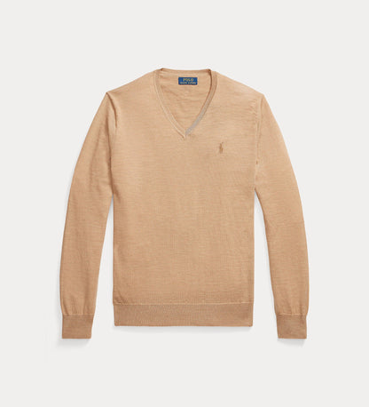 POLO RALPH LAUREN SLIM FIT MERINO WOOL V-NECK JUMPER BEIGE 2XL RRP £129 BNWT