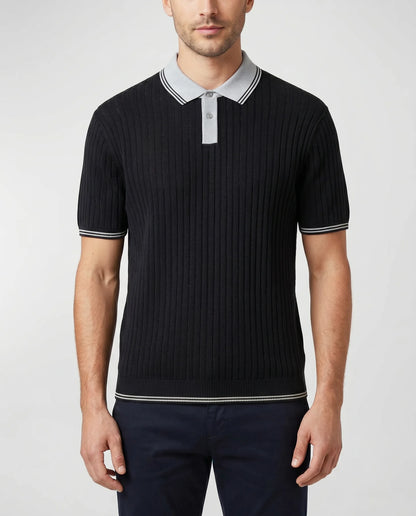 PAUL SMITH KNITTED RIBBED TIPPED POLO SHIRT DARK NAVY BLUE RRP £155 BNWT