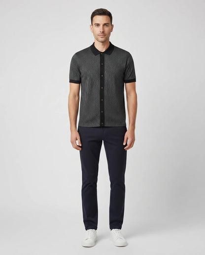 PAUL SMITH FULL BUTTON GEOMETRIC PATTERN POLO SHIRT BLACK/GREY 2XL RRP £125 BNWT