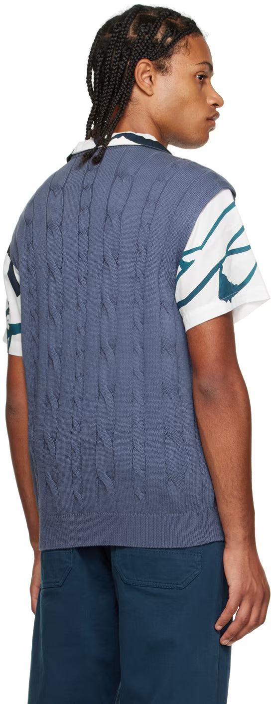 PAUL SMITH PS ZEBRA LOGO CABLE KNIT TANK TOP VEST JUMPER BLUE RRP £155 NEW