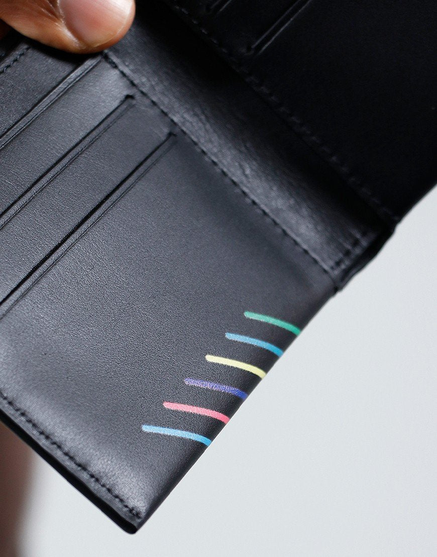 PAUL SMITH PS LEATHER BI-FOLD SPORTS STRIPE WALLET BLACK RRP £130 NEW IN BOX