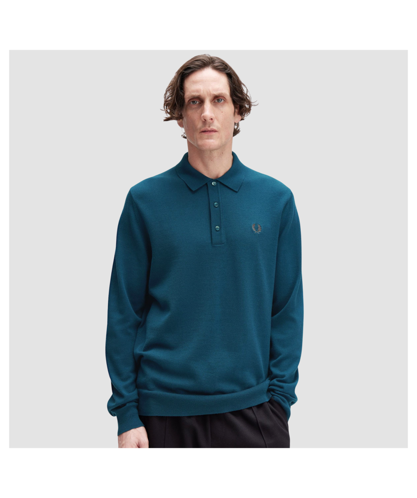 FRED PERRY MERINO WOOL BLEND KNIT POLO JUMPER DARK PETROL RRP £140 BNWT