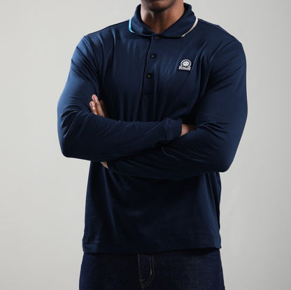 SANDBANKS TIPPED COLLAR LONG SLEEVE COTTON POLO SHIRT NAVY RRP £135 BNWT