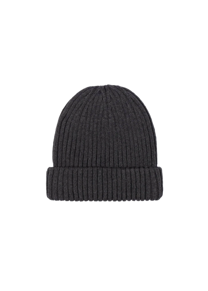 SANDBANKS BADGE LOGO RIBBED MERINO WOOL BEANIE HAT ANTHRACITE GREY RRP £90 BNWT
