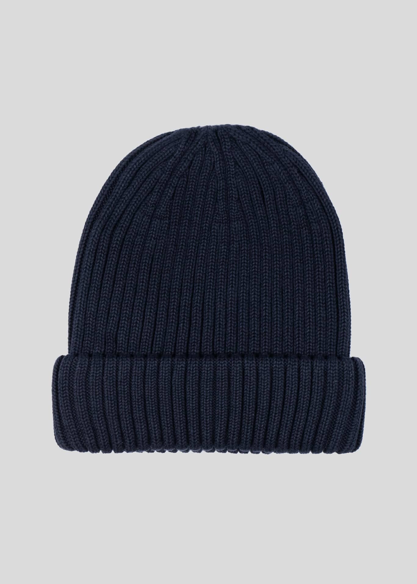 SANDBANKS BADGE LOGO MERINO WOOL RIBBED BEANIE HAT NAVY BLUE RRP £90 BNWT