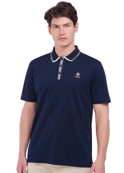 SANDBANKS CONTRAST STRIPE PLACKET COTTON POLO SHIRT NAVY XL RRP £135 BNWT