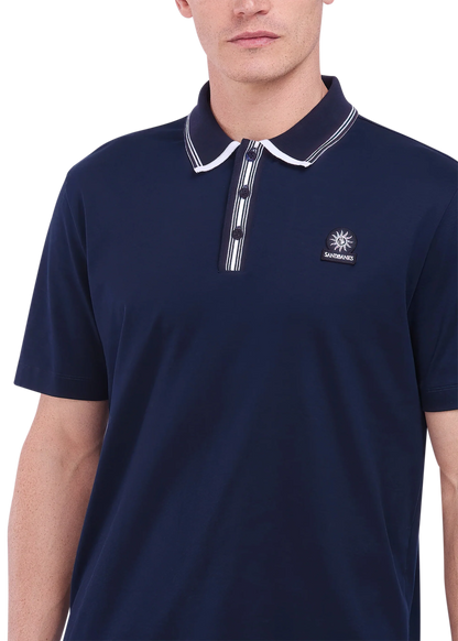 SANDBANKS CONTRAST STRIPE PLACKET COTTON POLO SHIRT NAVY XL RRP £135 BNWT