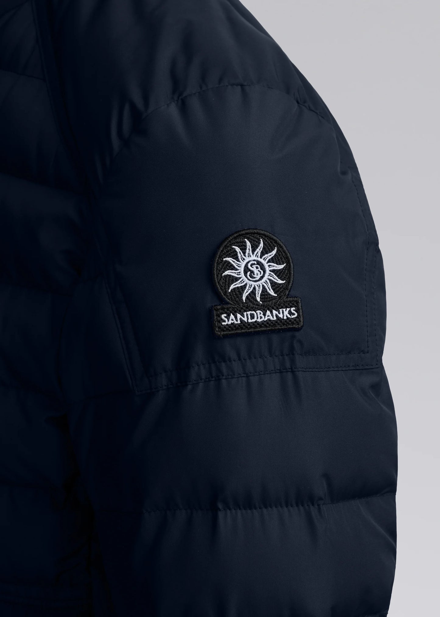 SANDBANKS RACER MICRO DOWN PUFFA JACKET RECYCLED POLYESTER NAVY RRP £365 NEW