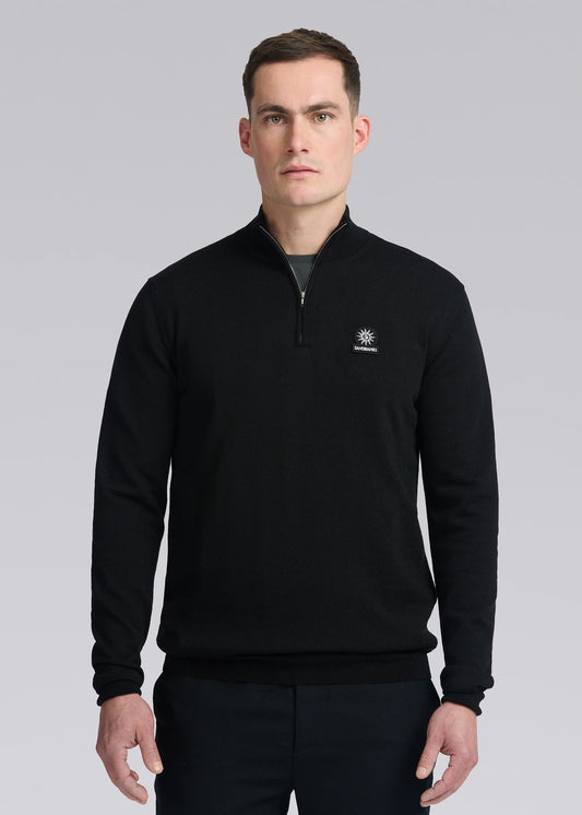 SANDBANKS FINE GAUGE QUARTER ZIP BADGE LOGO JUMPER BLACK RRP £175 BNWT