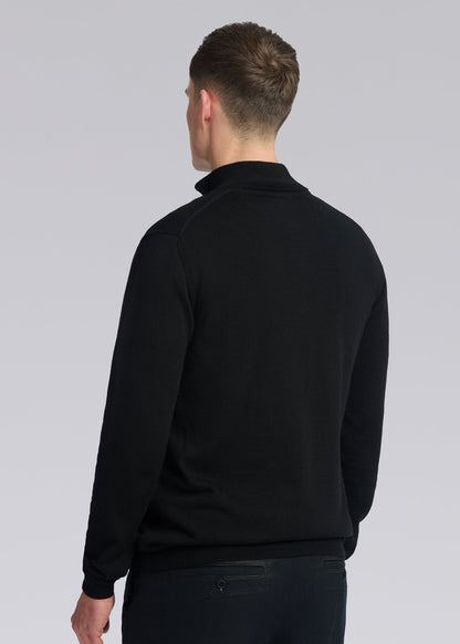 SANDBANKS FINE GAUGE QUARTER ZIP BADGE LOGO JUMPER BLACK RRP £175 BNWT