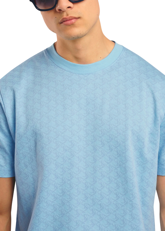 SANDBANKS MONOGRAM JACQUARD COTTON T-SHIRT CRYSTAL BLUE RRP £115 BNWT