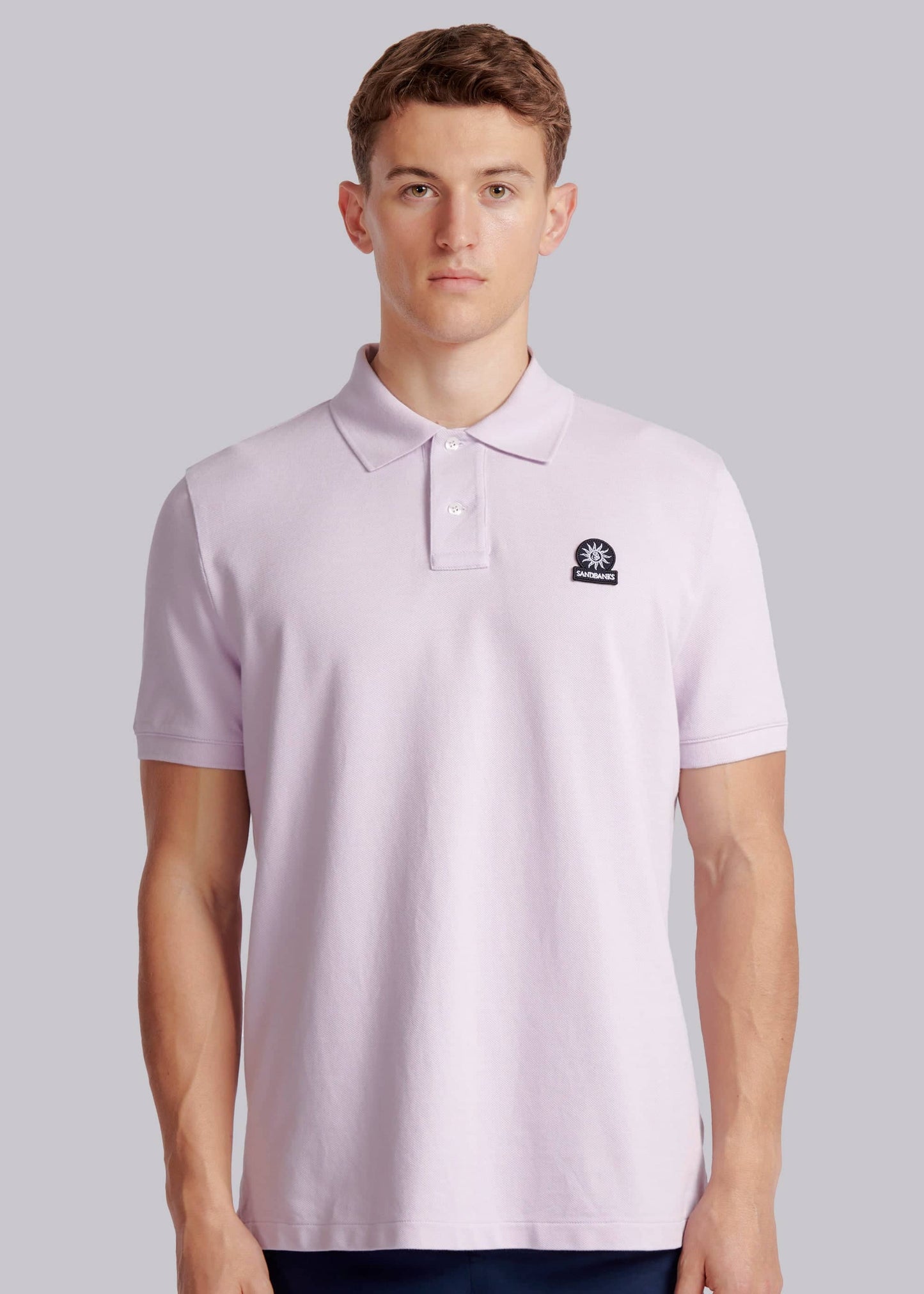 SANDBANKS BADGE LOGO PIQUE COTTON POLO SHIRT LILAC RRP £110 BNWT