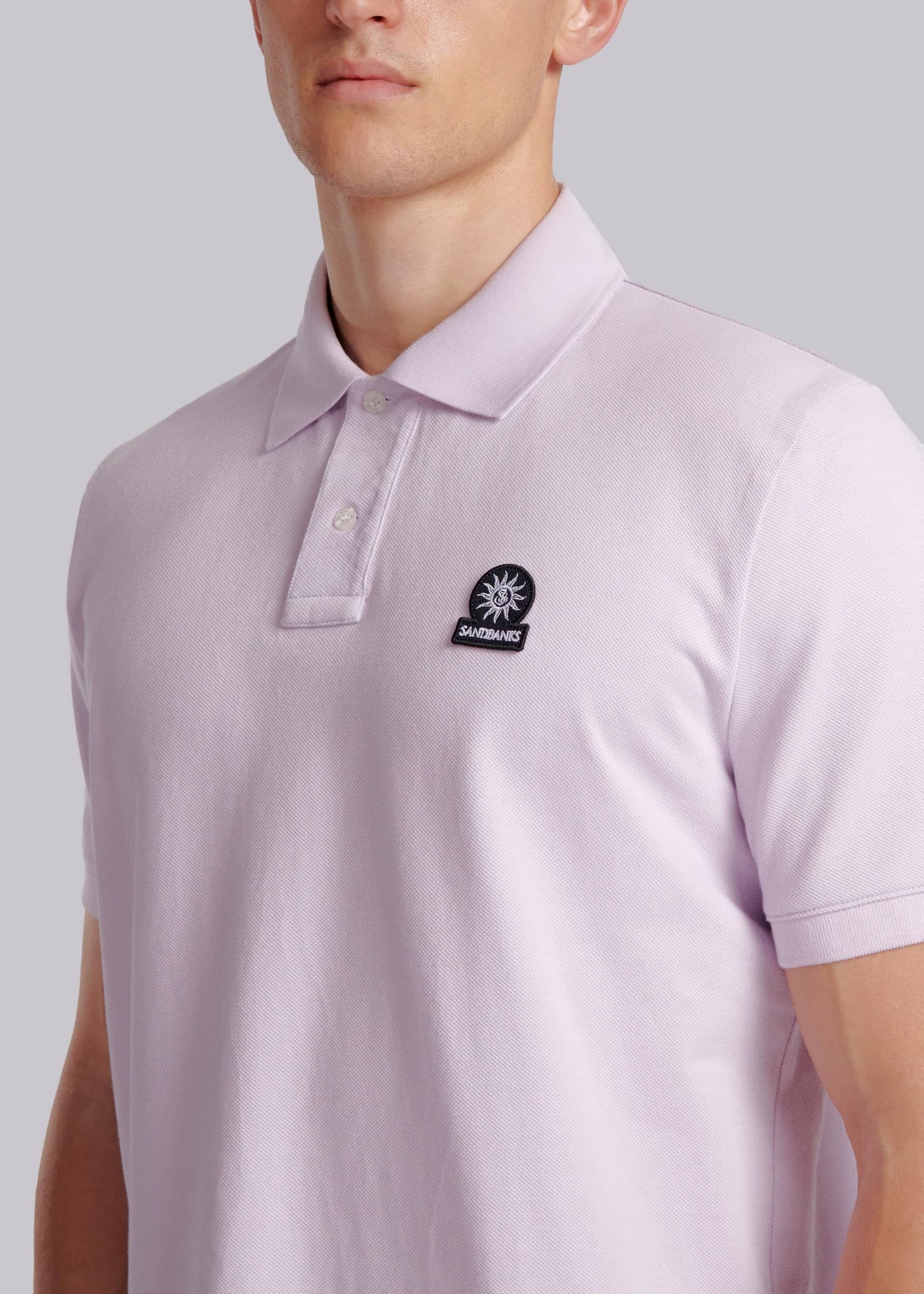 SANDBANKS BADGE LOGO PIQUE COTTON POLO SHIRT LILAC RRP £110 BNWT