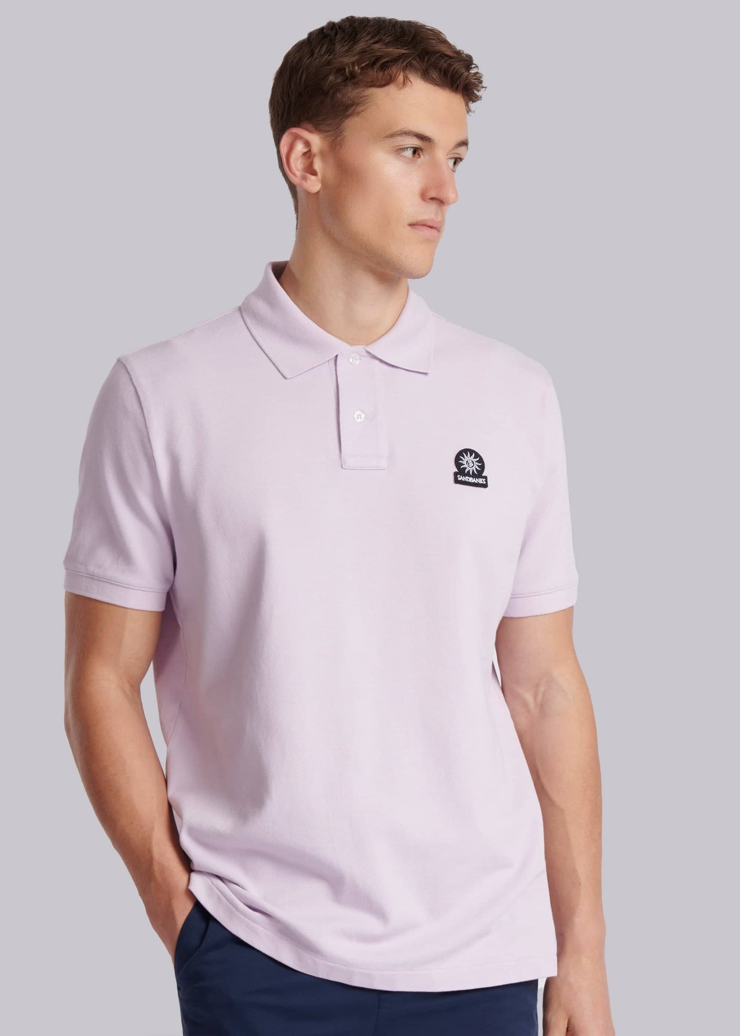 SANDBANKS BADGE LOGO PIQUE COTTON POLO SHIRT LILAC RRP £110 BNWT