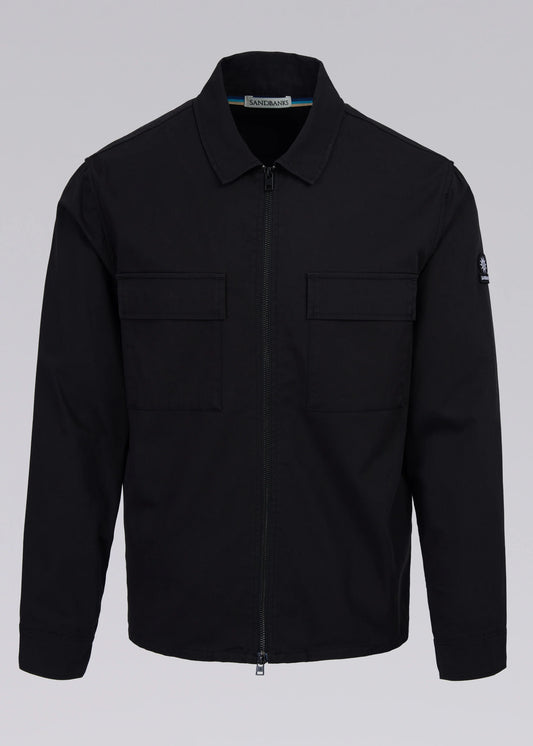 SANDBANKS GABERDINE COTTON ZIP UP OVERSHIRT JACKET BLACK 2XL RRP £245 BNWT