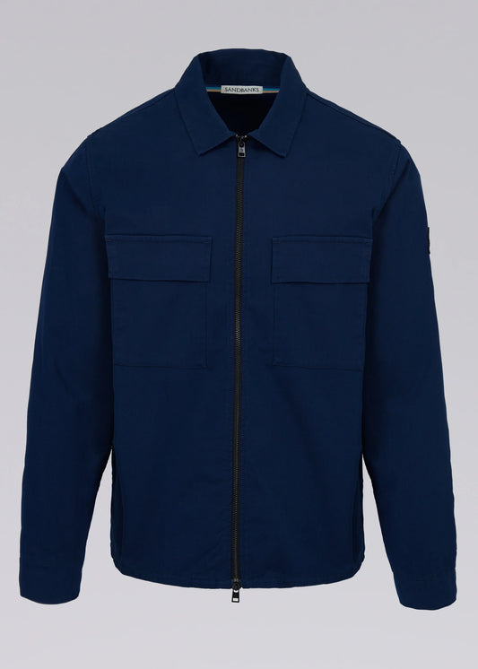SANDBANKS GABERDINE COTTON ZIP UP OVERSHIRT JACKET NAVY BLUE RRP £245 BNWT