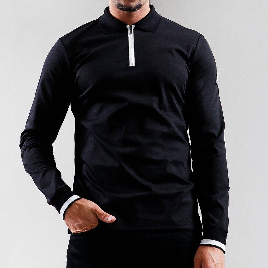 SANDBANKS SILICONE ZIP LONG SLEEVE COTTON POLO SHIRT BLACK 4XL RRP £155 BNWT