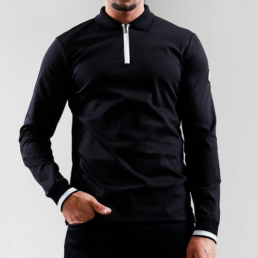 SANDBANKS SILICONE ZIP LONG SLEEVE COTTON POLO SHIRT BLACK 4XL RRP £155 BNWT