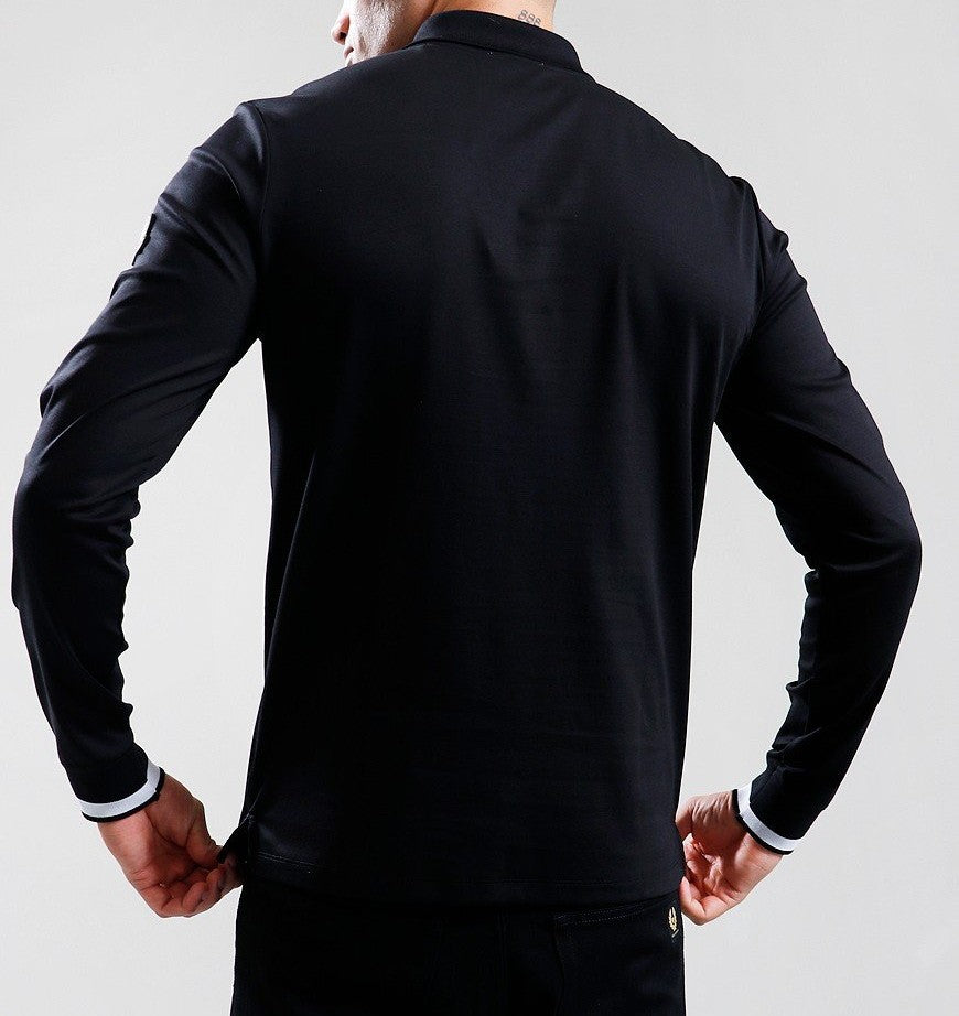 SANDBANKS SILICONE ZIP LONG SLEEVE COTTON POLO SHIRT BLACK 4XL RRP £155 BNWT