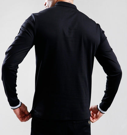 SANDBANKS SILICONE ZIP LONG SLEEVE COTTON POLO SHIRT BLACK 4XL RRP £155 BNWT