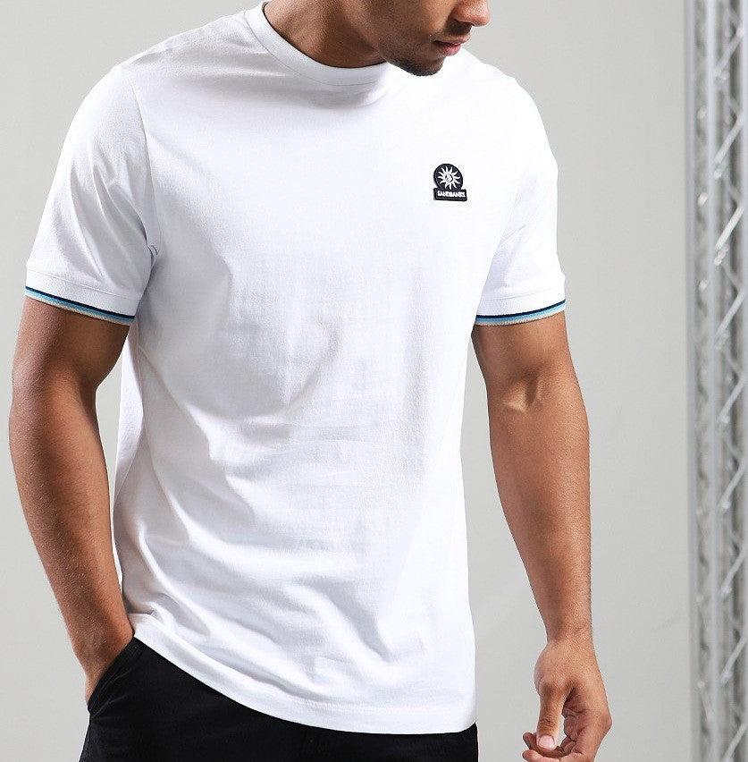 SANDBANKS BADGE LOGO TIPPED SLEEVE COTTON T-SHIRT WHITE RRP £90 BNWT