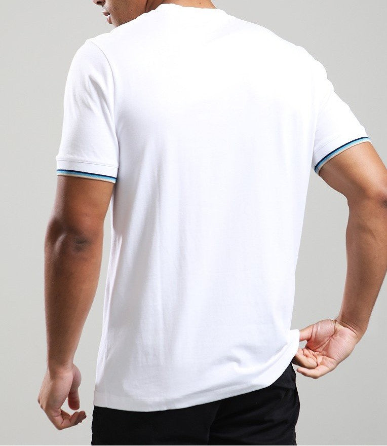 SANDBANKS BADGE LOGO TIPPED SLEEVE COTTON T-SHIRT WHITE RRP £90 BNWT