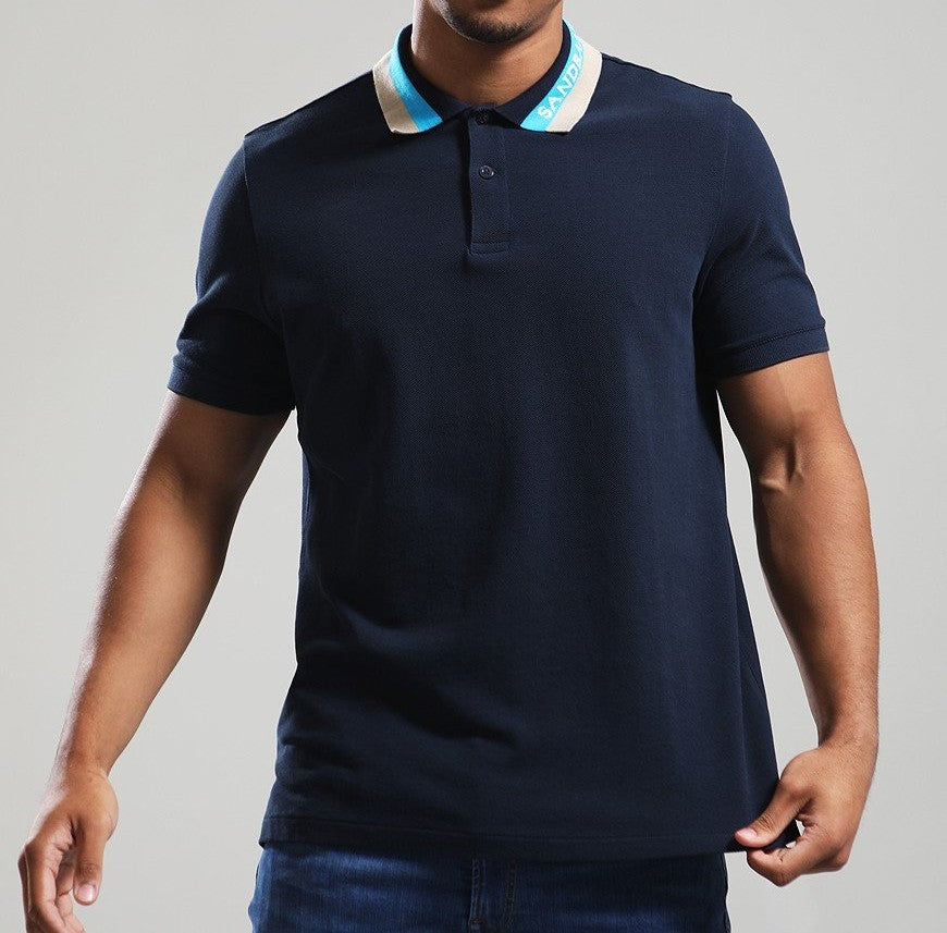 SANDBANKS TRI COLOUR COLLAR PIQUE COTTON POLO SHIRT NAVY 6XL RRP £130 BNWT