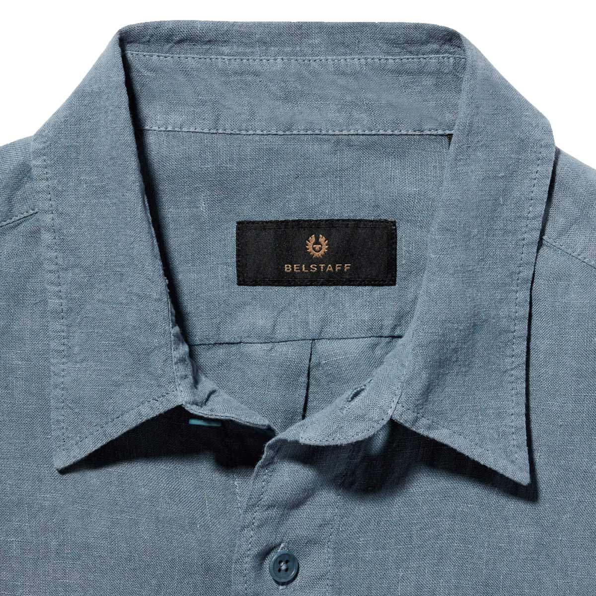 BELSTAFF SCALE LINEN SHORT SLEEVE SHIRT BLUE FLINT LARGE RRP £135 BNWT
