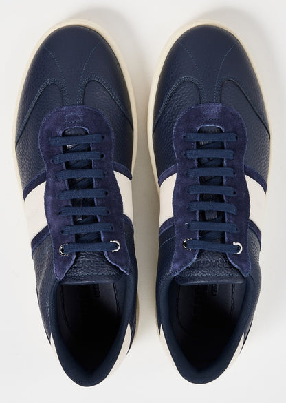 FERRAGAMO ACHILLE 1 CALF ITALIAN LEATHER TRAINERS MARINE BLUE UK10 RRP £570 BNIB