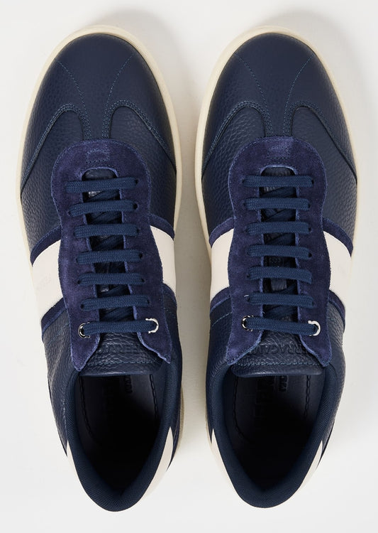 FERRAGAMO ACHILLE 1 CALF ITALIAN LEATHER TRAINERS MARINE BLUE UK10 RRP £570 BNIB