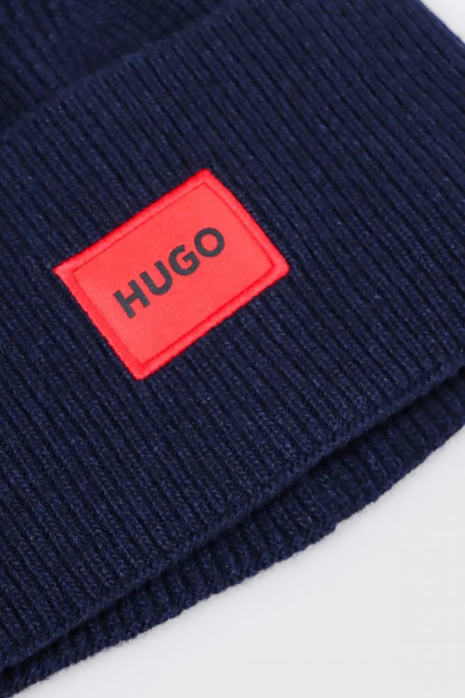 HUGO BY HUGO BOSS XAFF LOGO WOOL BEANIE HAT NAVY BLUE RRP £59 BNWT