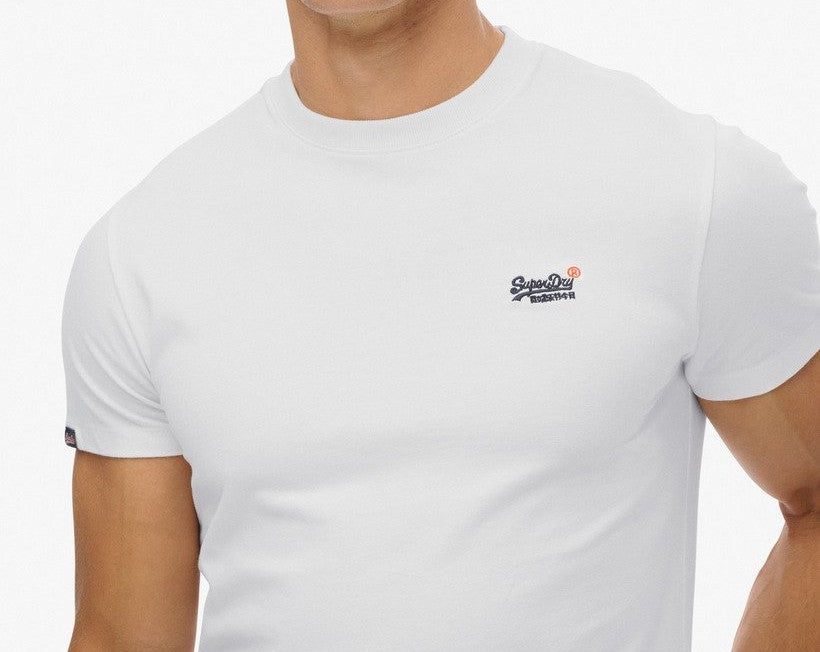 SUPERDRY ESSENTIAL CONTRAST EMBLEM T-SHIRT OPTIC WHITE SLIM FIT L BNWT