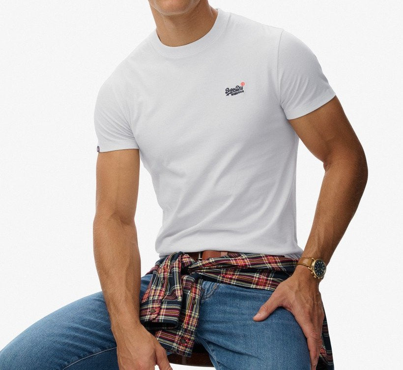SUPERDRY ESSENTIAL CONTRAST EMBLEM T-SHIRT OPTIC WHITE SLIM FIT L BNWT