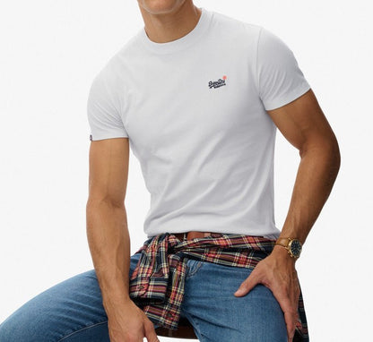 SUPERDRY ESSENTIAL CONTRAST EMBLEM T-SHIRT OPTIC WHITE SLIM FIT L BNWT