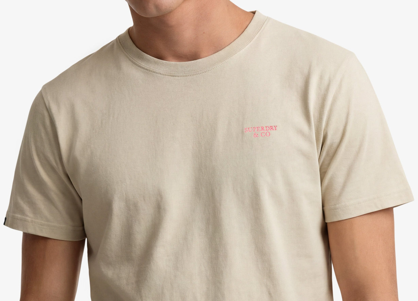 SUPERDRY ESSENTIAL STACKED LOGO EMBLEM T-SHIRT BIRCH/NEON PINK SLIM FIT L BNWT