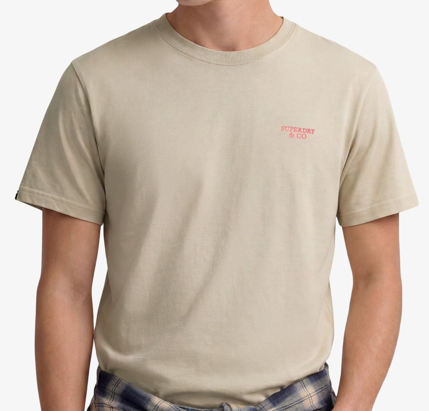 SUPERDRY ESSENTIAL STACKED LOGO EMBLEM T-SHIRT BIRCH/NEON PINK SLIM FIT L BNWT